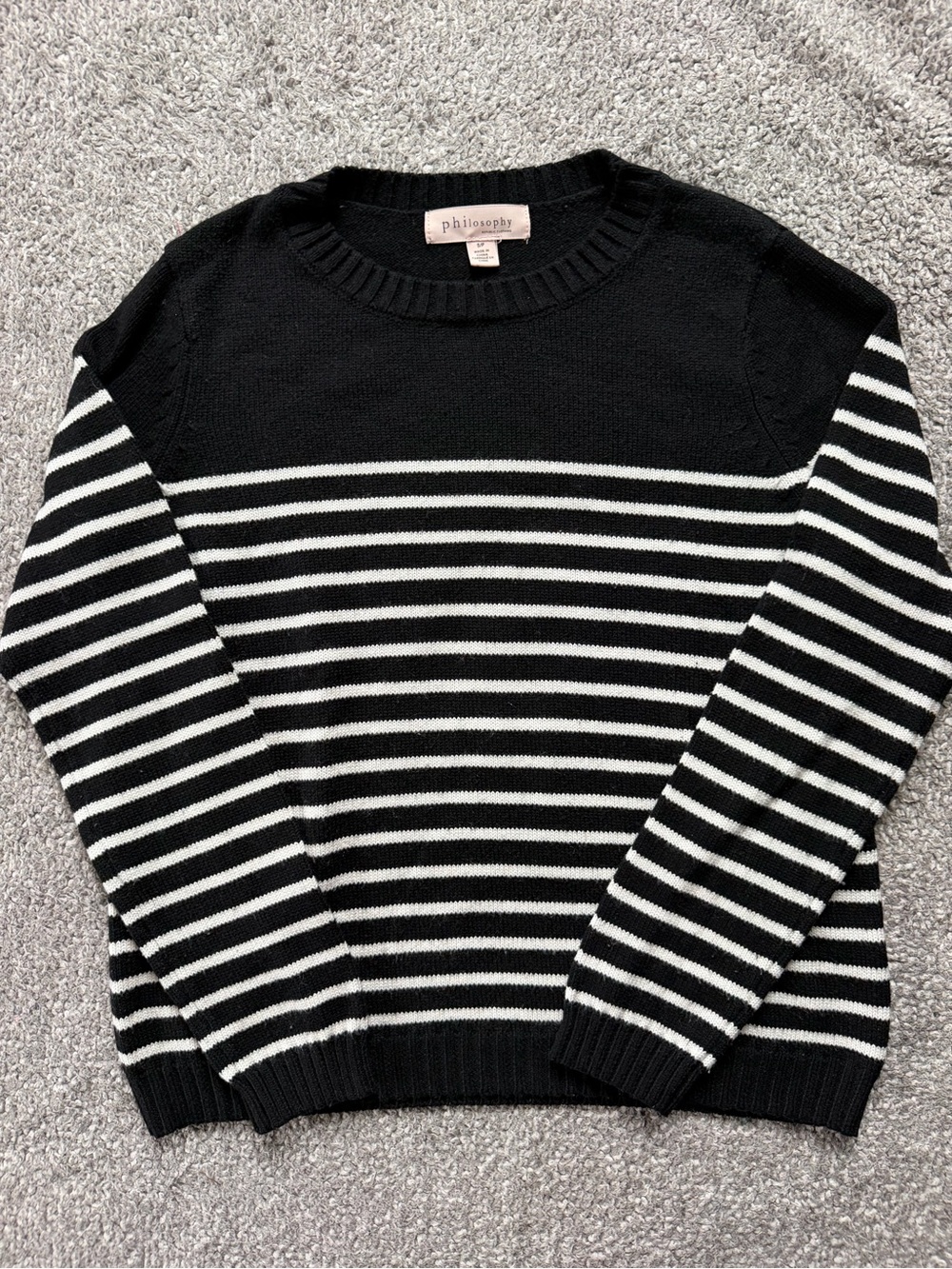 Philosophy Women’s Black & White Striped Crewneck Sweater
